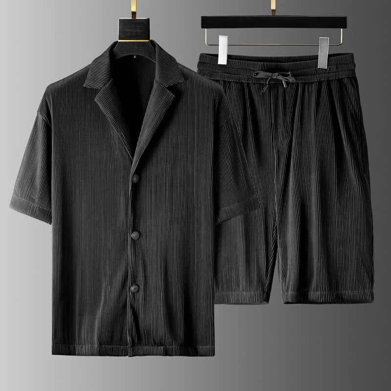Jerrick - Elegante conjunto de polo suelto de manga corta y pantalón corto