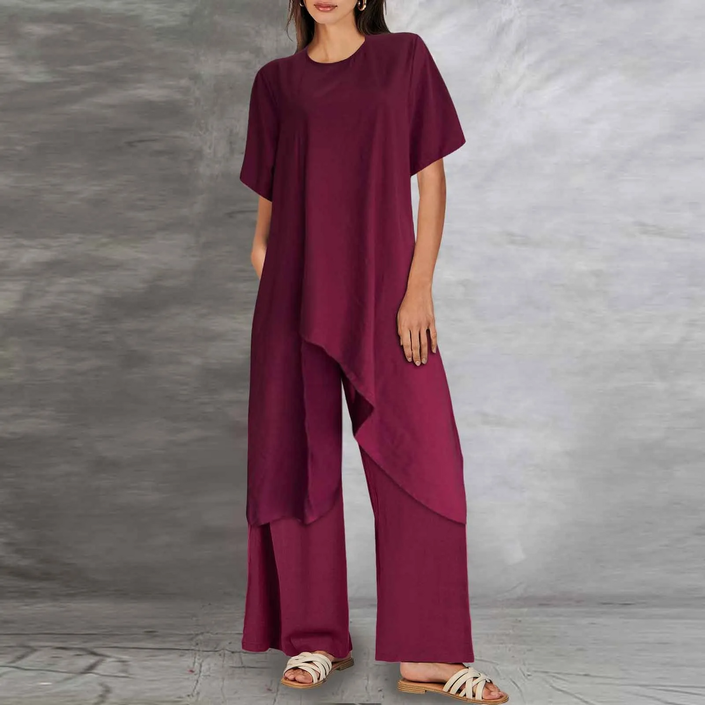 Orinthia - Elegante conjunto de blusa larga y pantalón