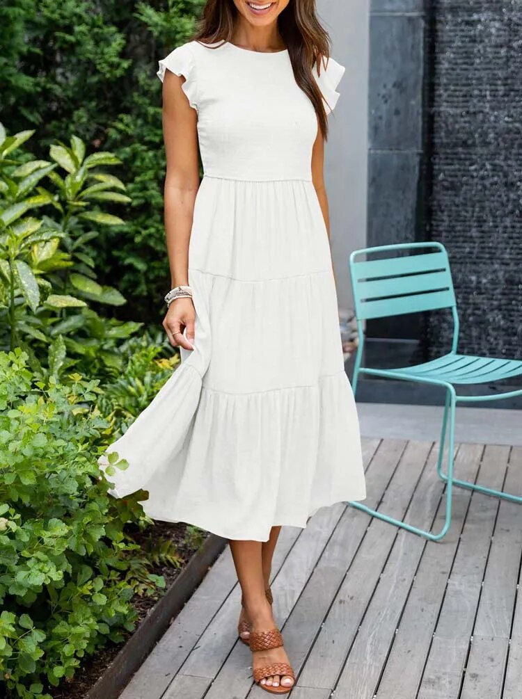 Diantha - Vestido casual con cuello redondo y volantes