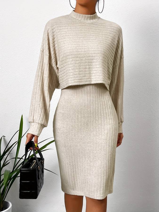 Lysa - Elegante conjunto de top y falda sueltos de manga larga y cuello redondo