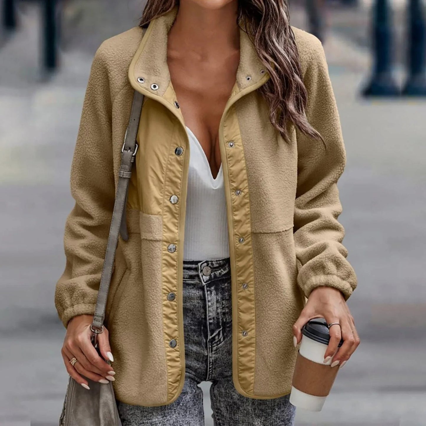 Nanette - Abrigo informal con botones y forro polar