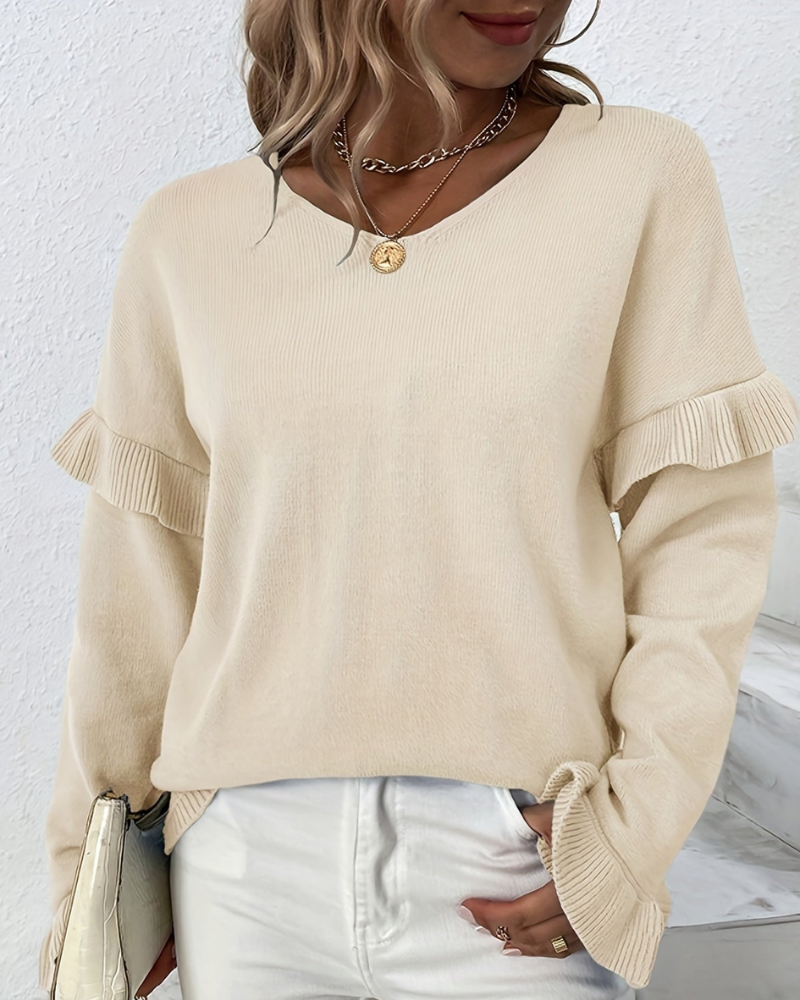Shireen - Elegante blusa suelta de manga larga con volante