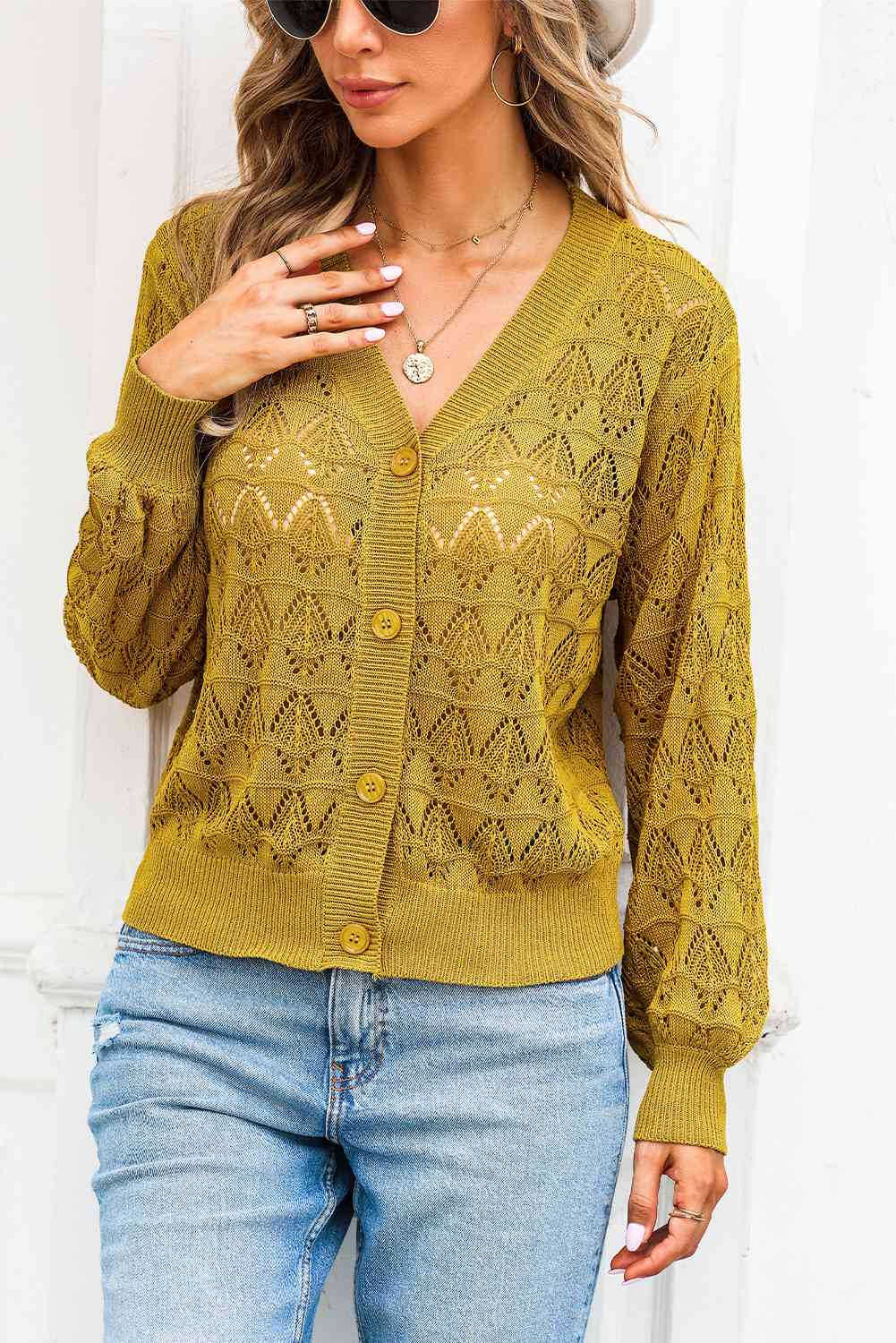 Noemi - Chaqueta de punto con cuello de pico, chic y desenfadada