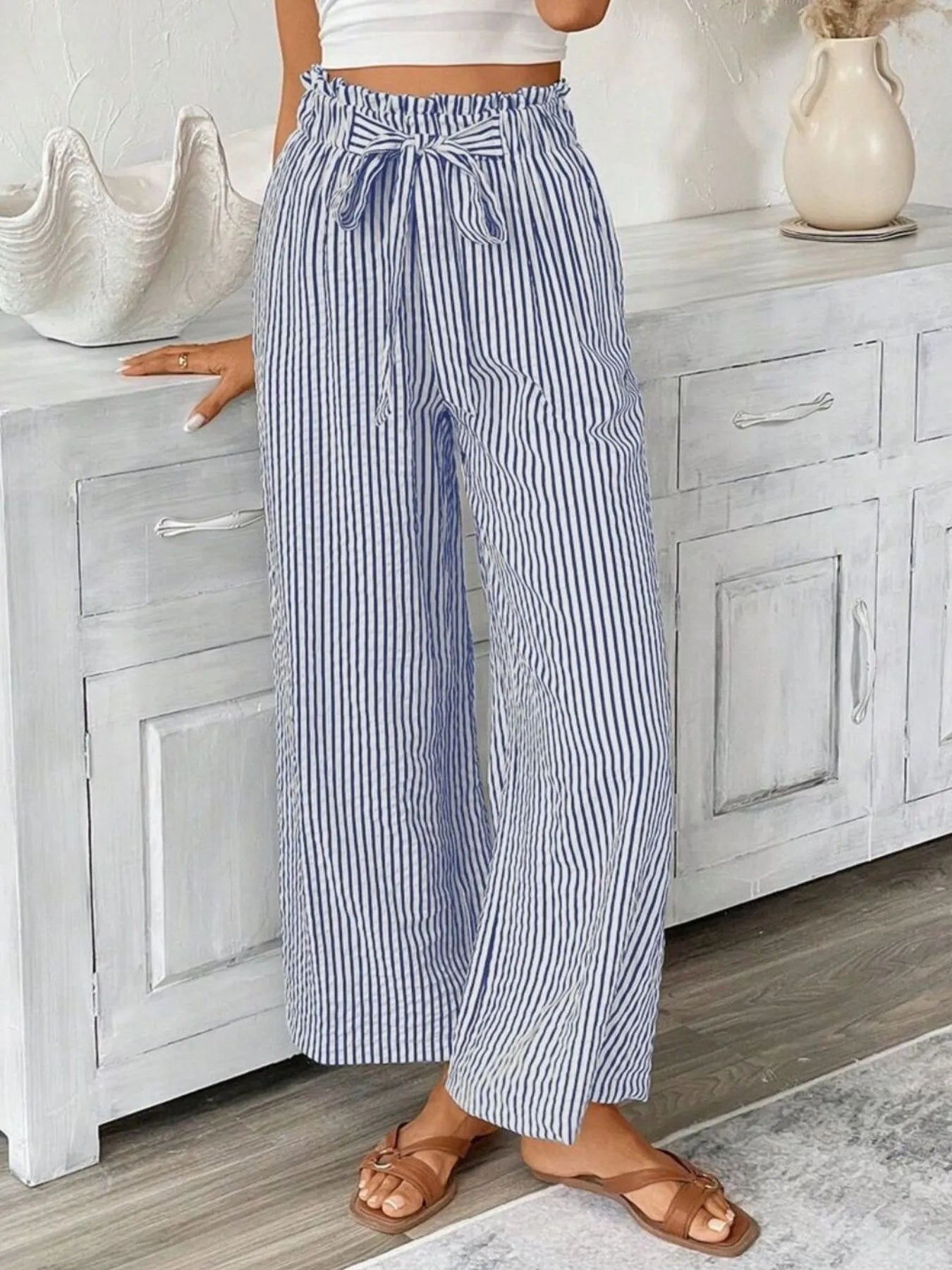 Candy - Elegante pantalón de raya ancha y cintura alta