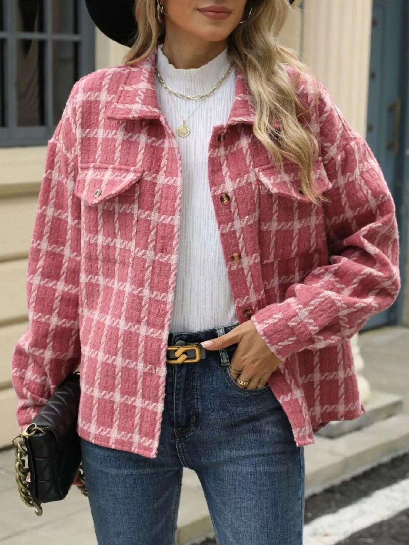 Cartina - Elegante chaqueta abotonada a cuadros cálida
