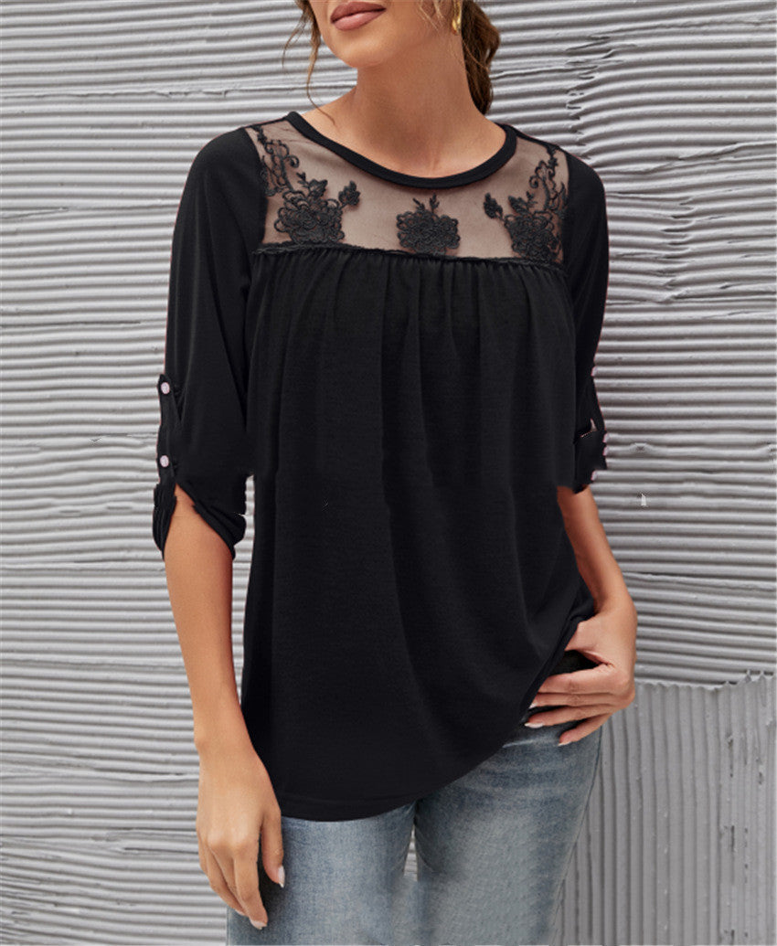 Evelyn - Blusa informal de encaje plisado