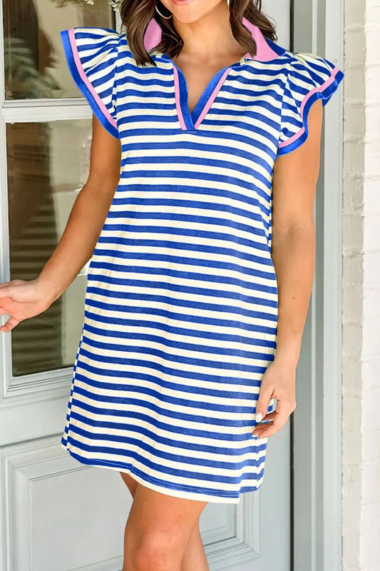 Aviana - Mini vestido de manga corta con volante a rayas