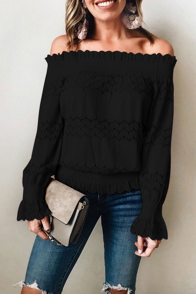 Rana - Elegante blusa de manga larga sin hombros