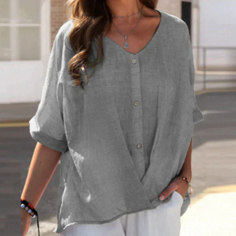 Ninette - Blusa abotonada suelta con cuello en V