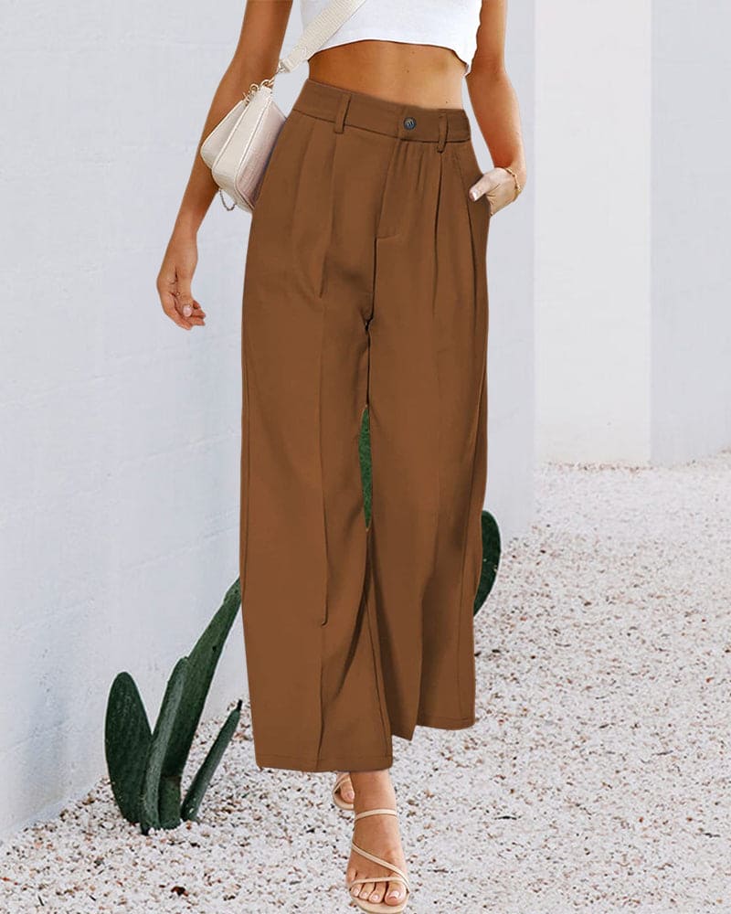 Ovelia - Elegante pantalón de talle alto y pierna ancha