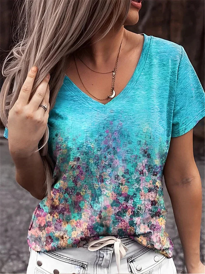 Zosia - Camiseta con Cuello de Pico y Estampado Floral