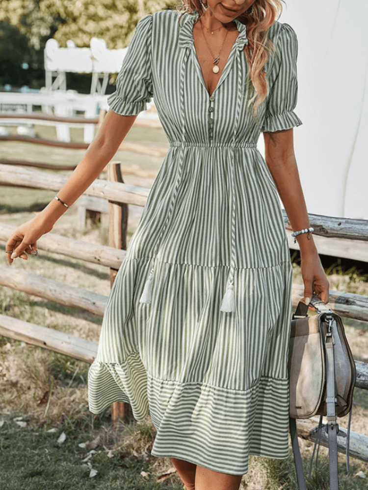 Pretzel - Vestido midi informal a rayas con vuelo