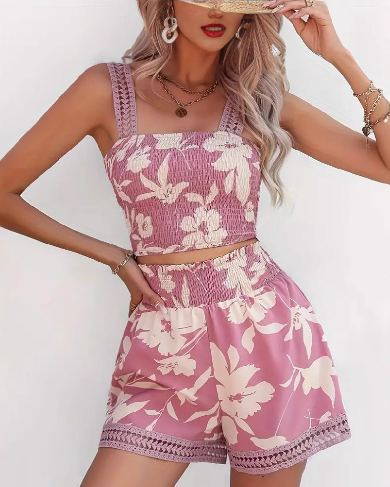 Gracelyn - Conjunto de top y pantalón corto con estampado floral chic