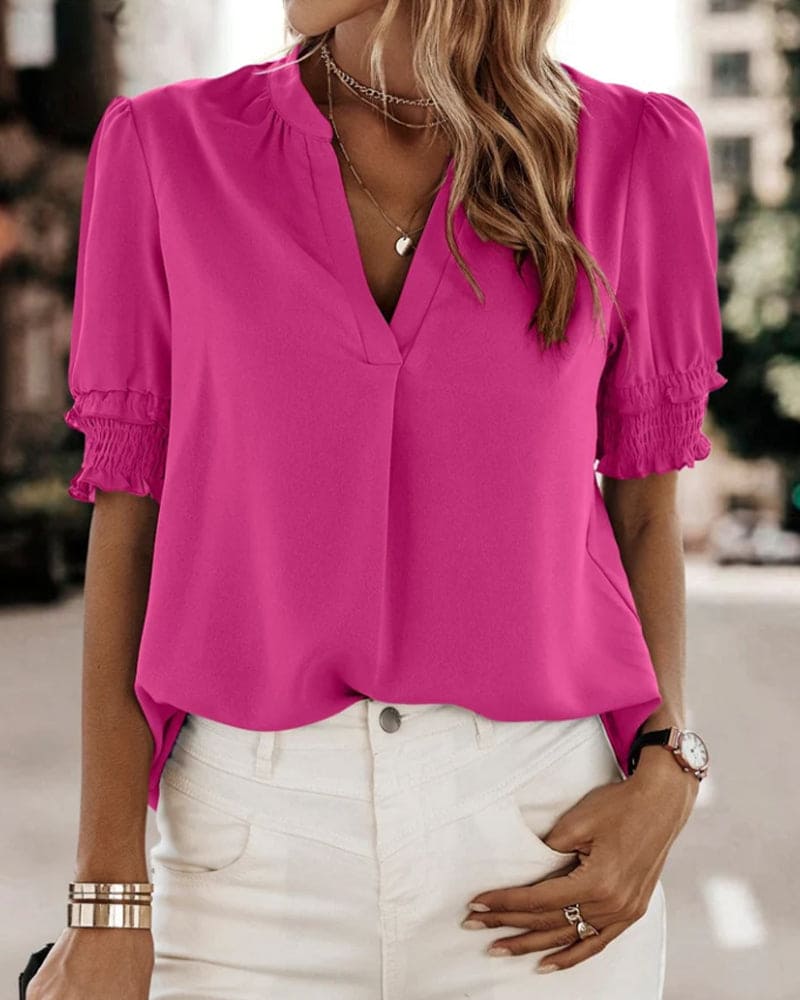 Valerie - Elegante blusa de manga corta y cuello en V