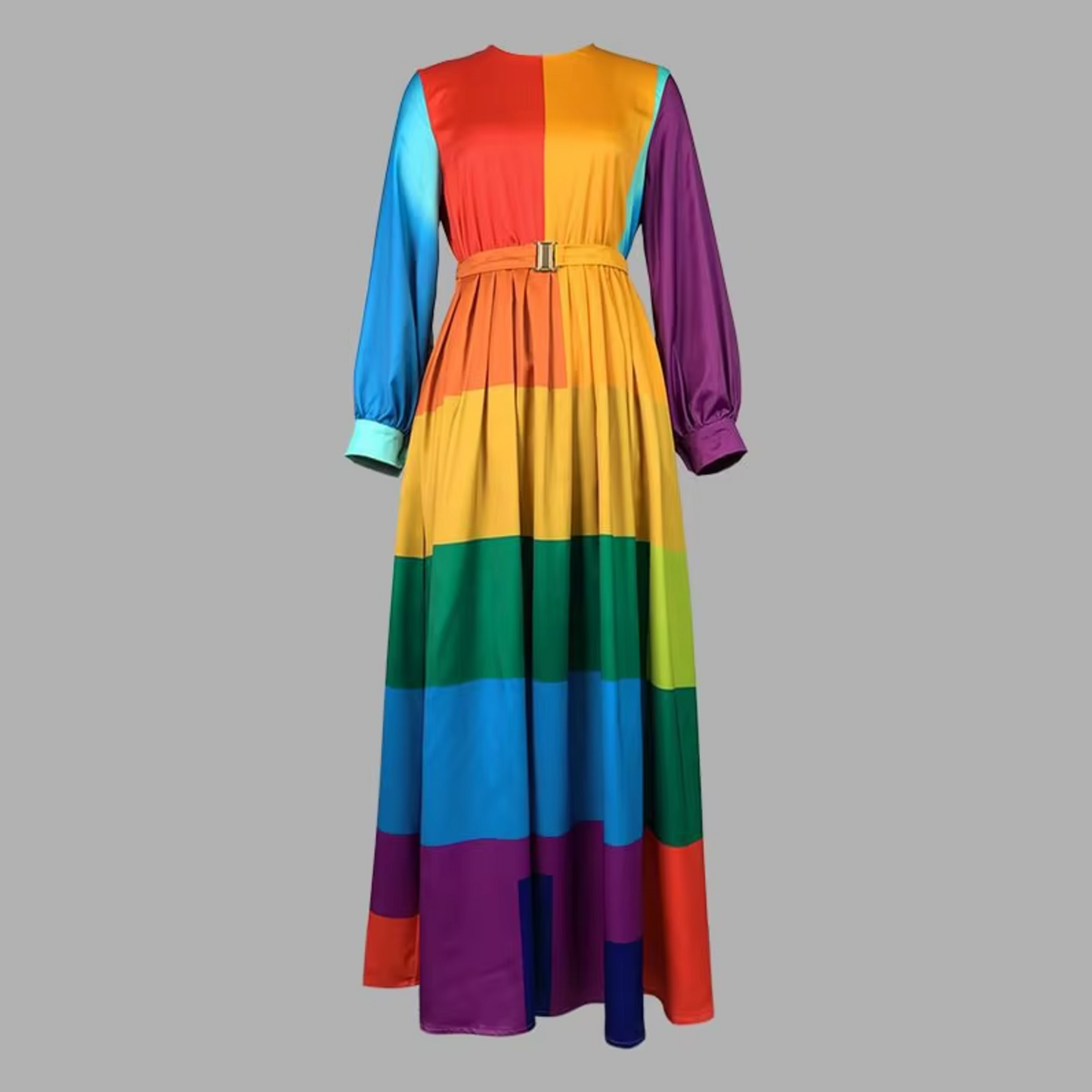 Aurora – Vestido largo de manga larga con los colores del arcoíris