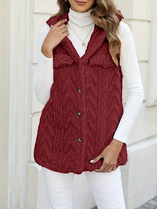 Quintina - Elegante chaleco con capucha y botones en la parte delantera