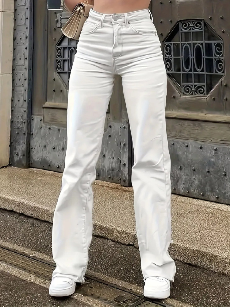 Elisse - Vaqueros casuales de cintura alta y pierna ancha