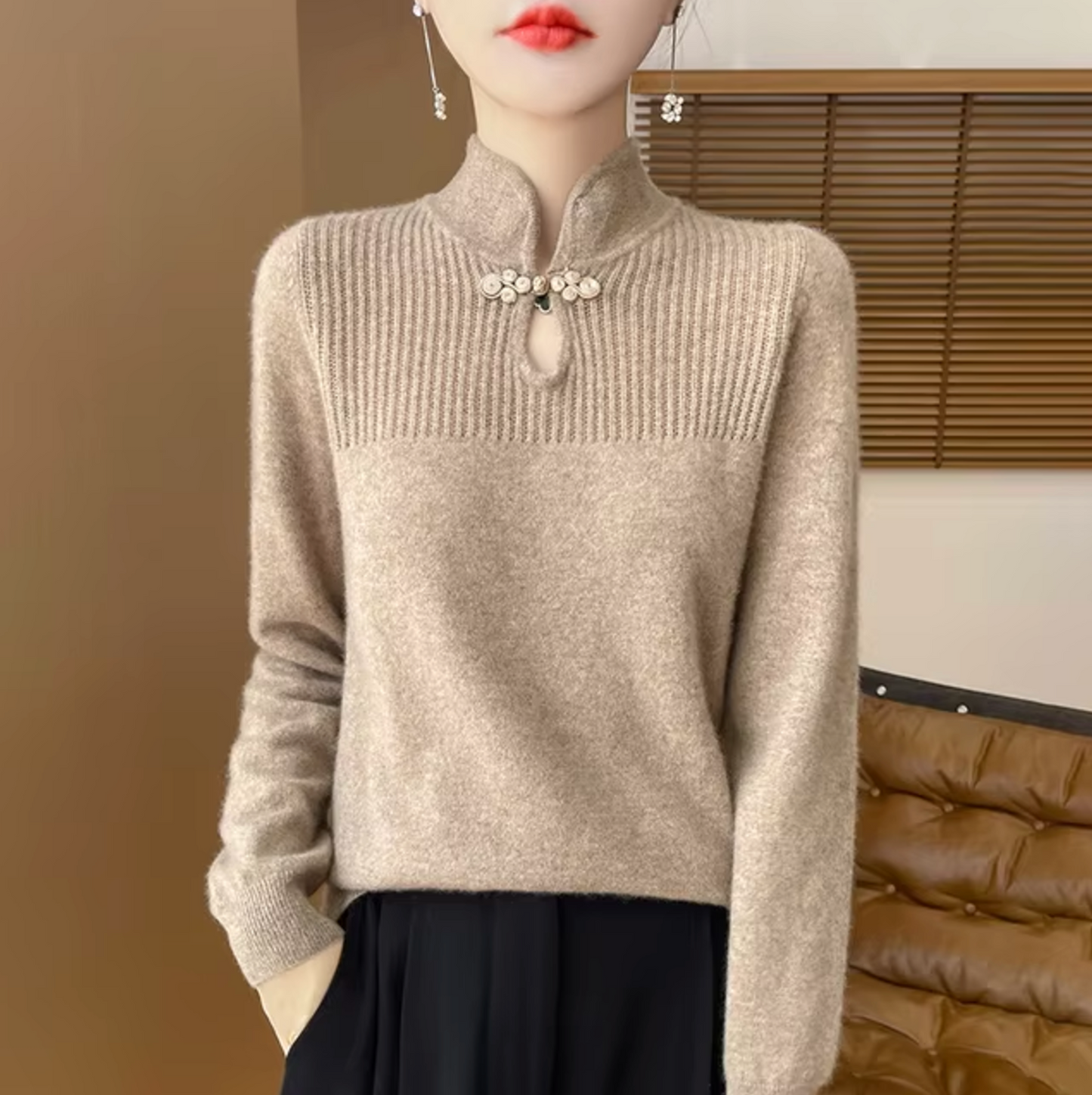 Audrina – Jersey de punto de lana con cuello alto