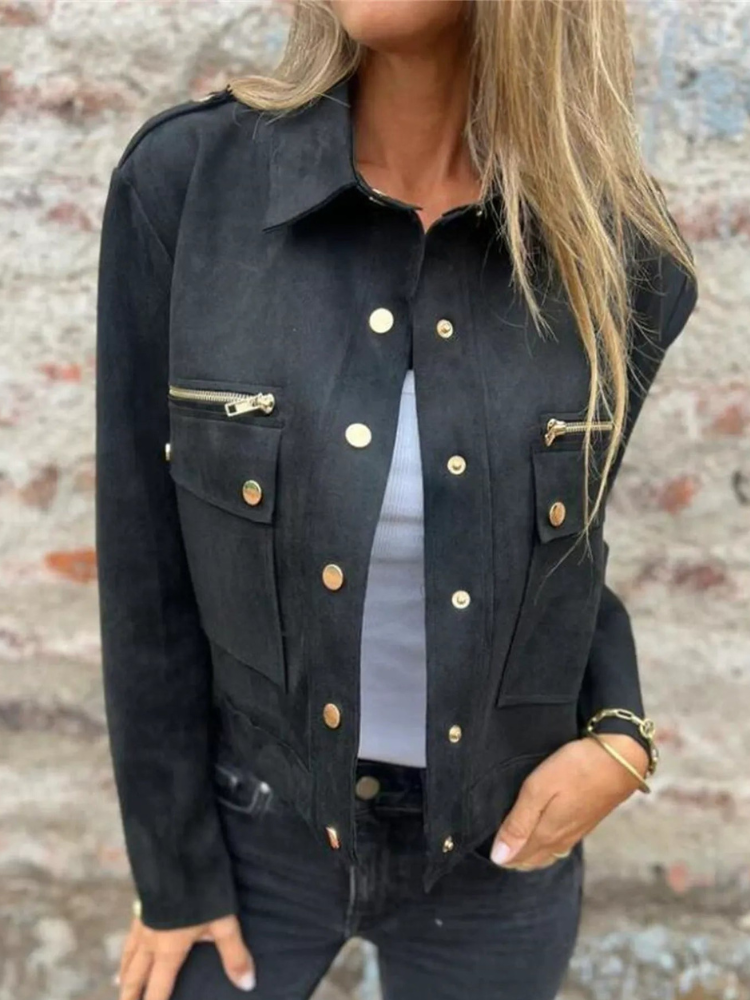 Kandace - Elegante chaqueta de ante con cremallera y bolsillos delanteros