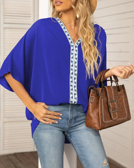 Lyla - Blusa suelta con cuello en V y manga murciélago