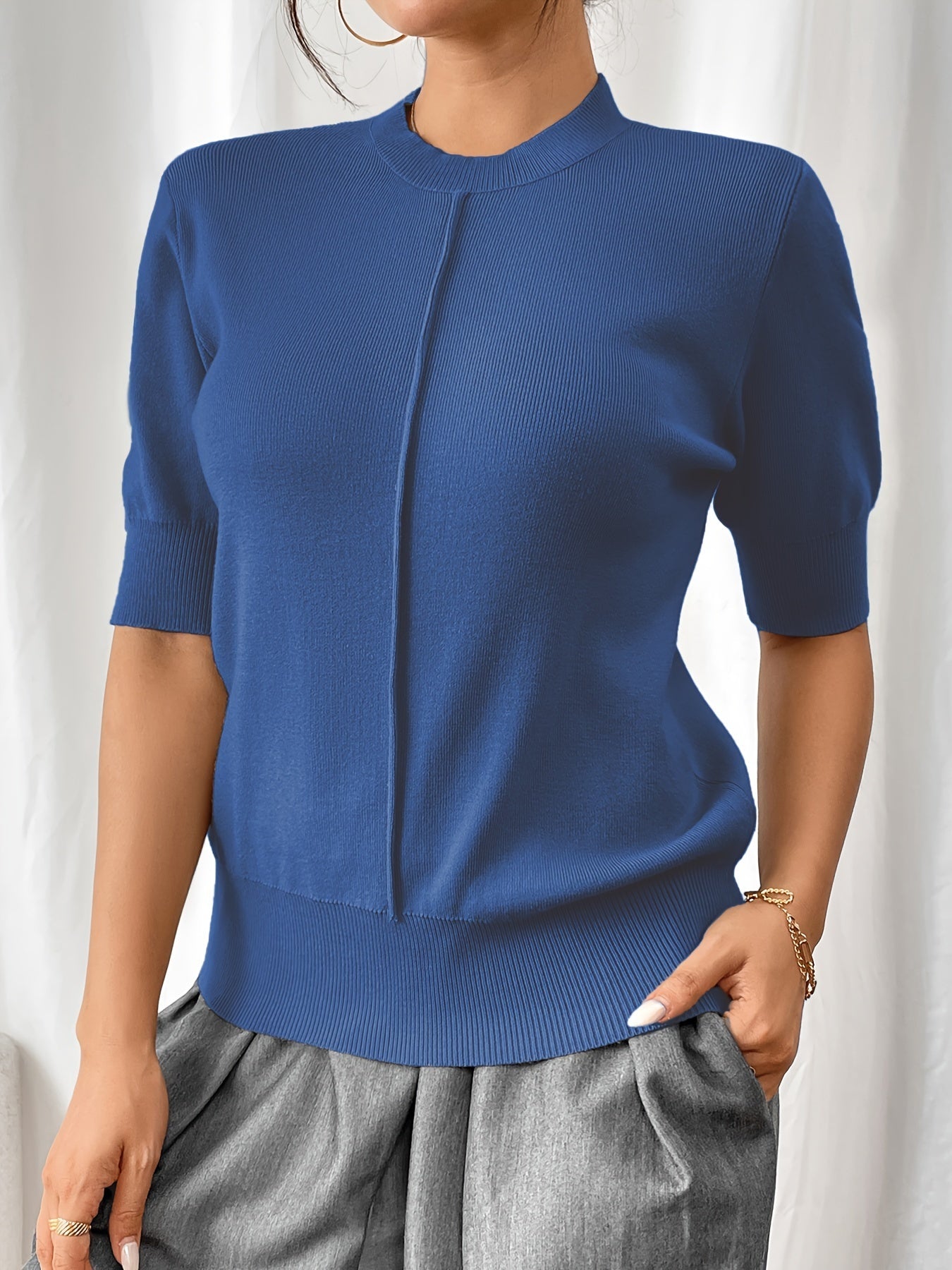 Shantel - Elegante camisa de punto con cuello mao