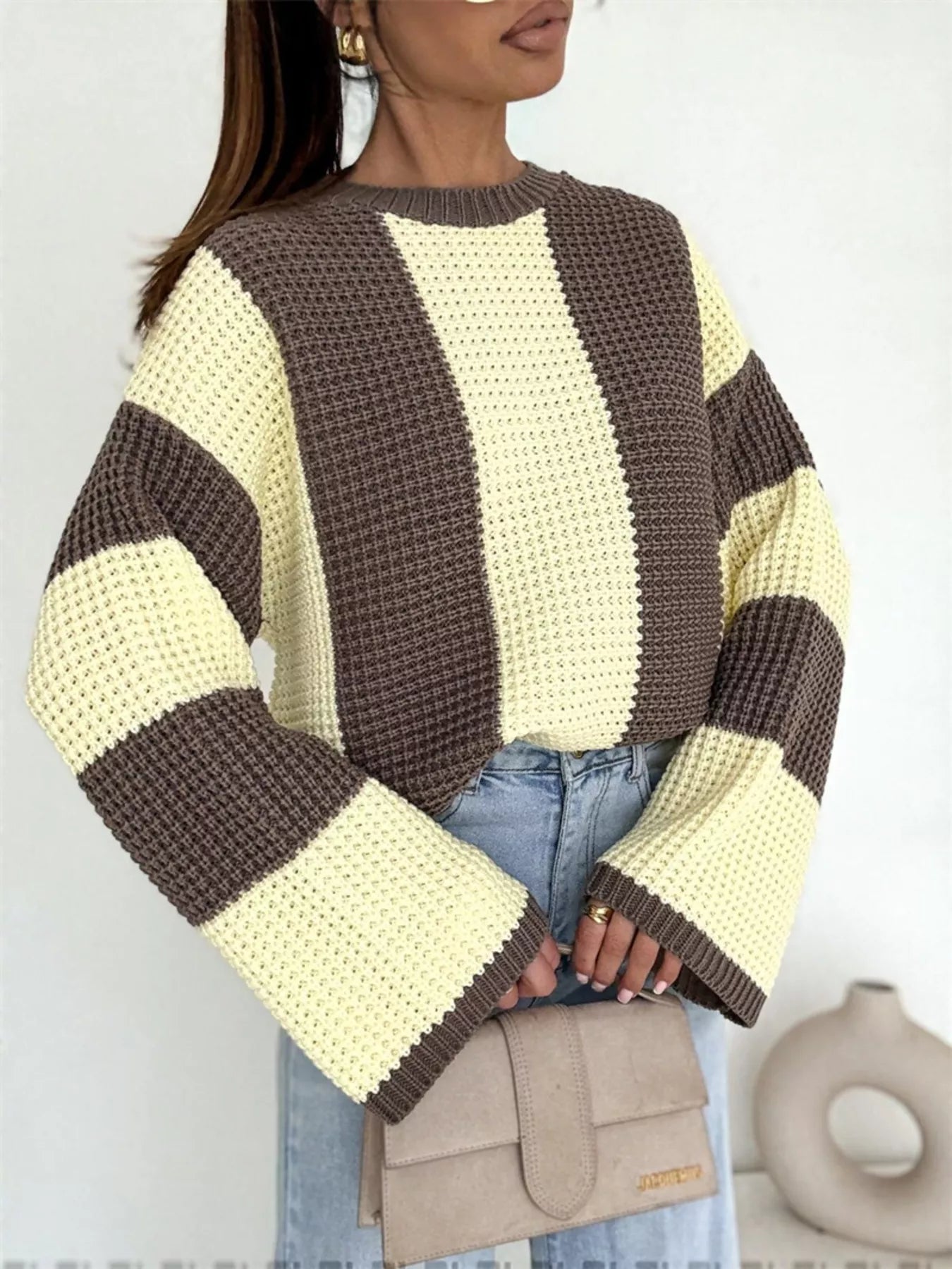 Elise - Elegante jersey de manga larga con rayas de colores y corte acampanado