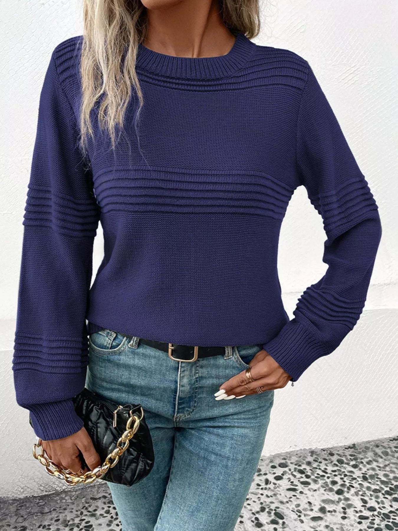 Zeva - Jersey informal y elegante de cuello redondo y manga larga