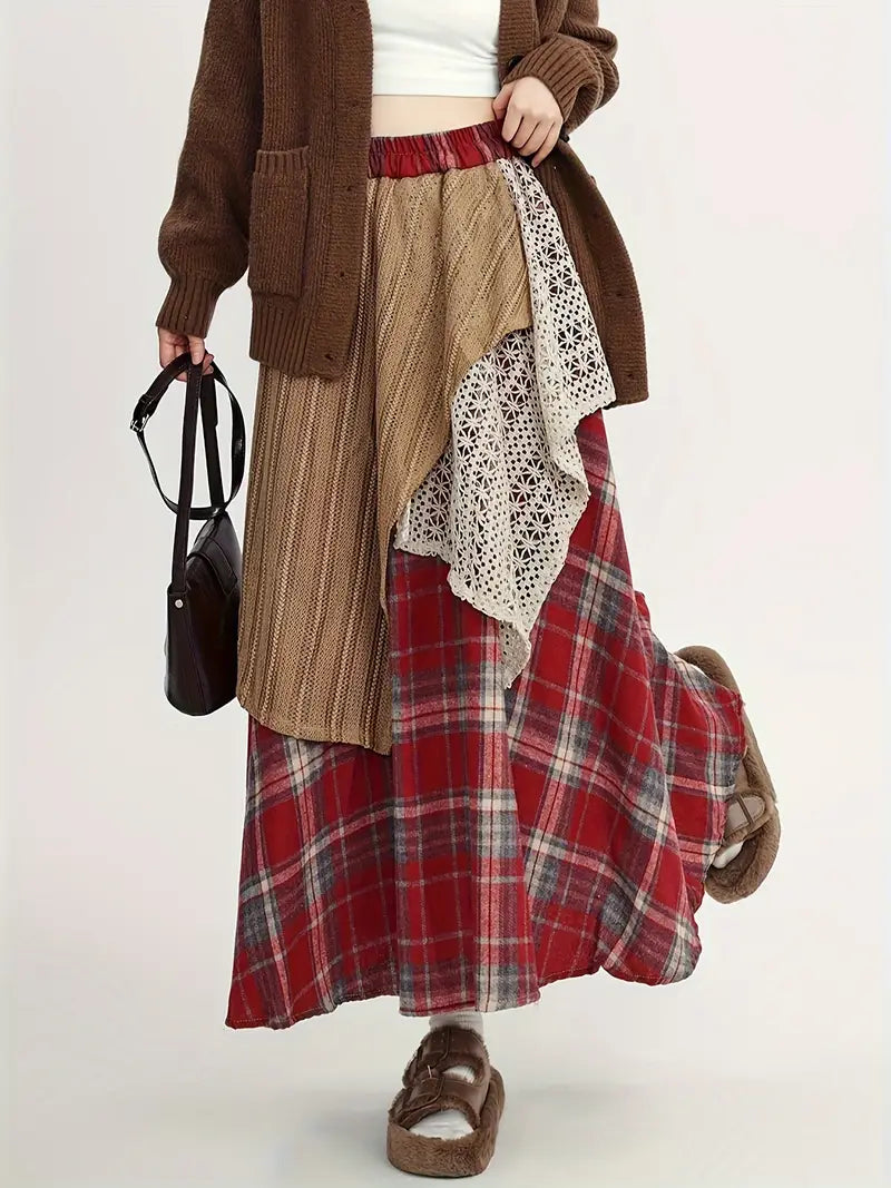 Alva – Falda larga de cuadros estilo boho