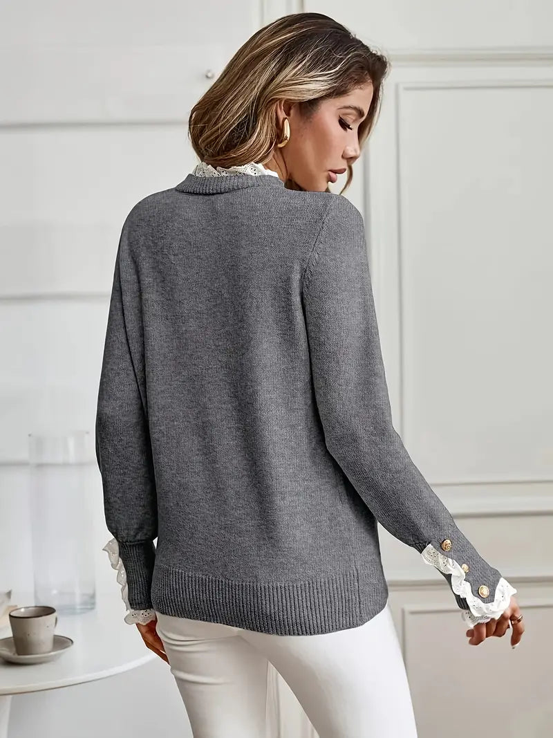 Vandy – Jersey de cuello redondo con encaje de volantes