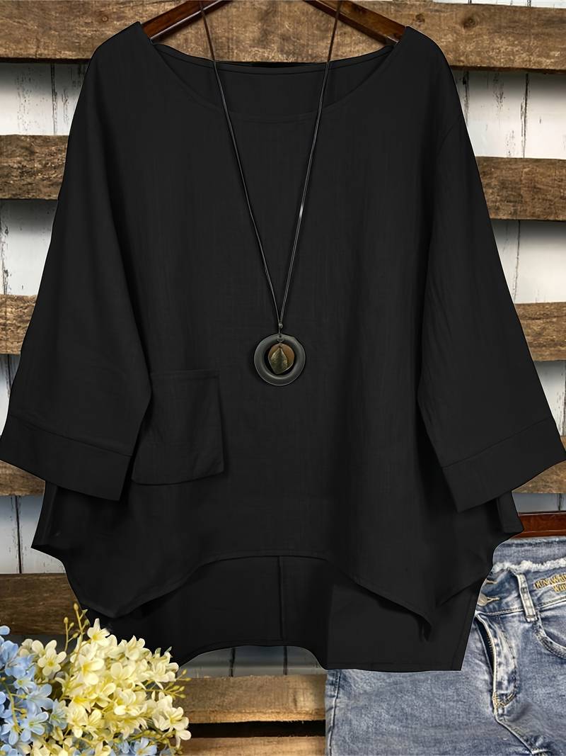 Dianna - Blusa casual suelta de cuello redondo