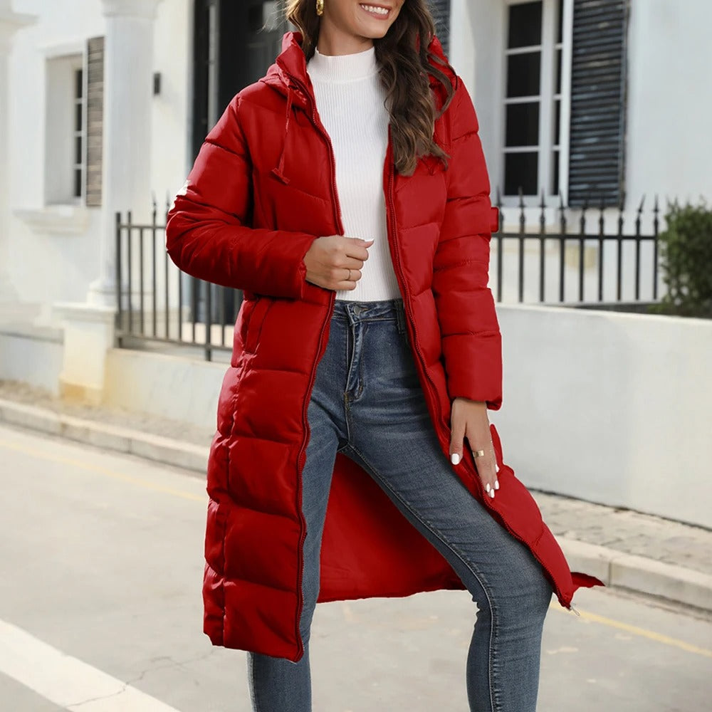 Quinnette - Chaqueta larga con capucha, acolchada y cálida, de estilo informal