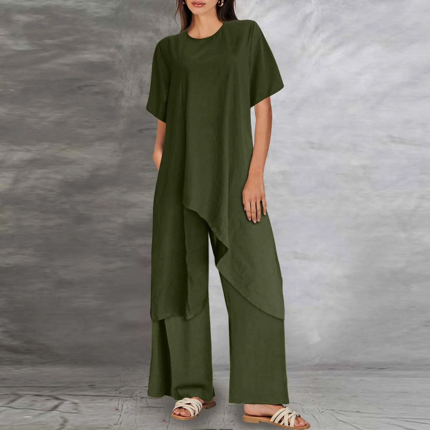Orinthia - Elegante conjunto de blusa larga y pantalón