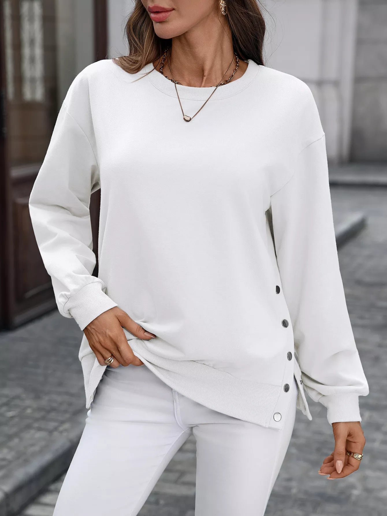 Zabina - Jersey informal y holgado con botones laterales para mujer