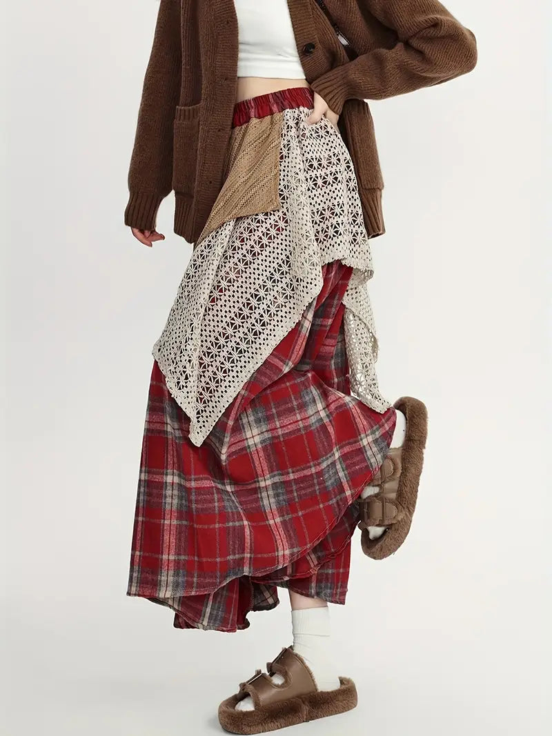 Alva – Falda larga de cuadros estilo boho