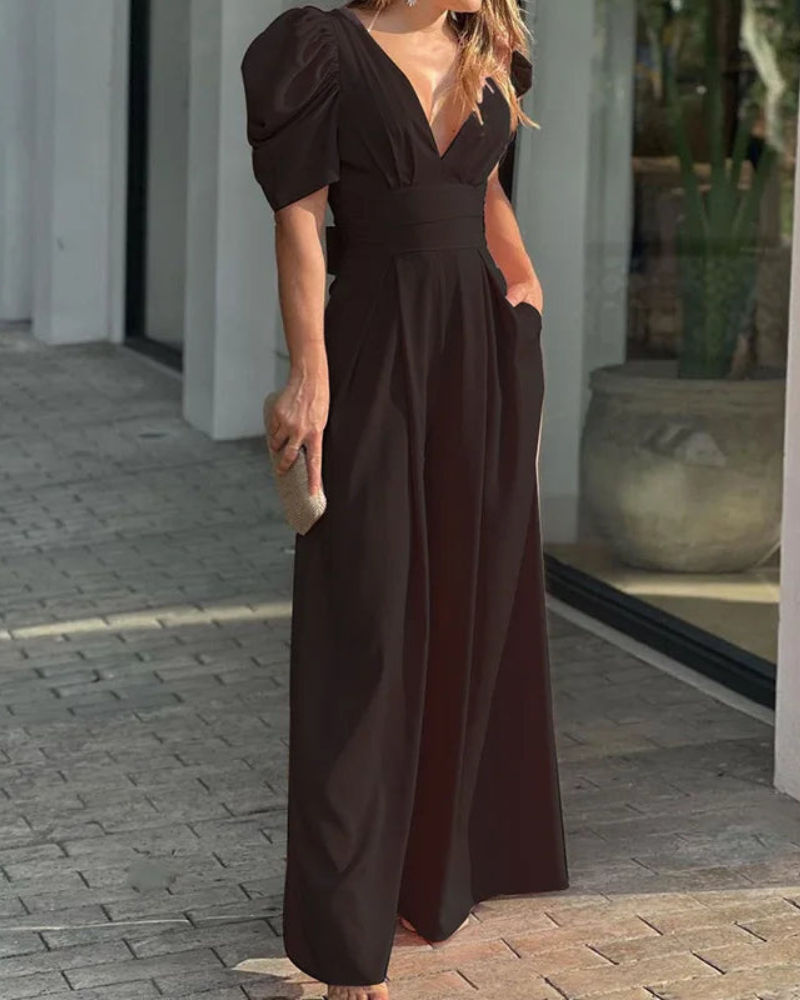Fenella - Elegante mono holgado de manga corta y escote de pico profundo