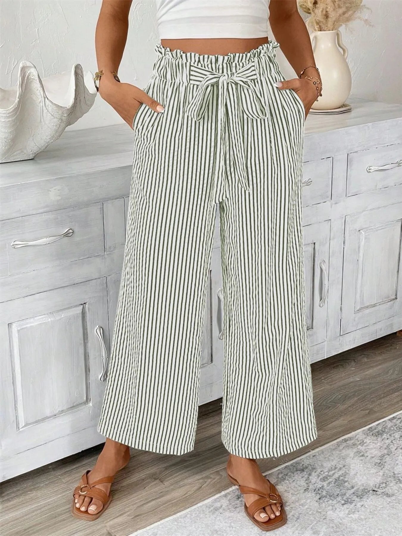 Candy - Elegante pantalón de raya ancha y cintura alta