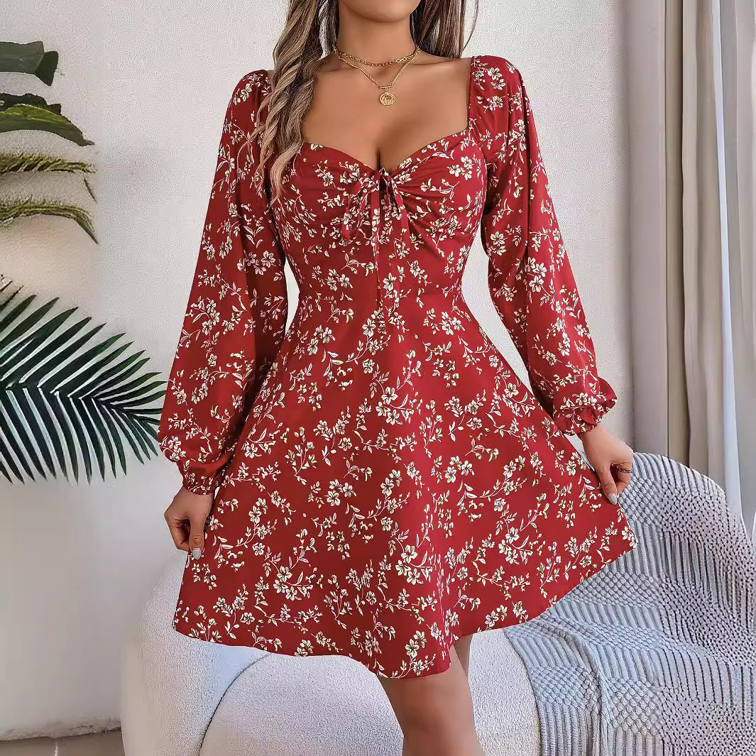 Esmeralda - Elegante minivestido floral de manga larga con farolillo