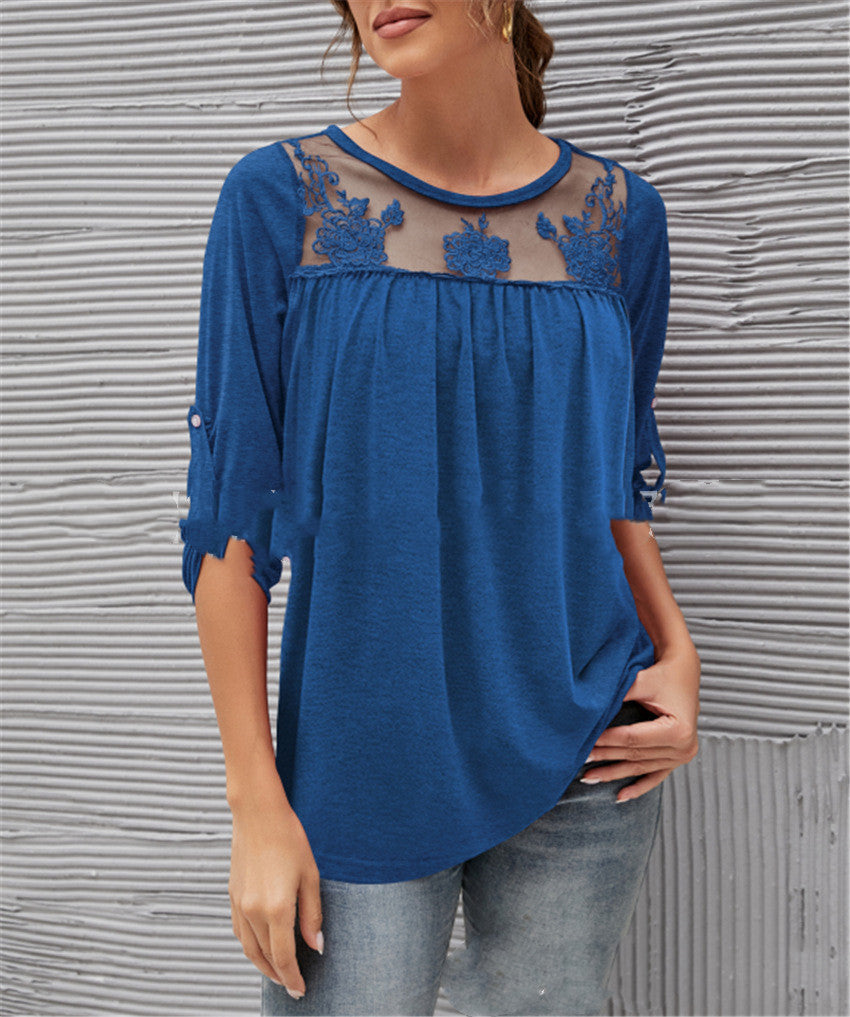 Evelyn - Blusa informal de encaje plisado