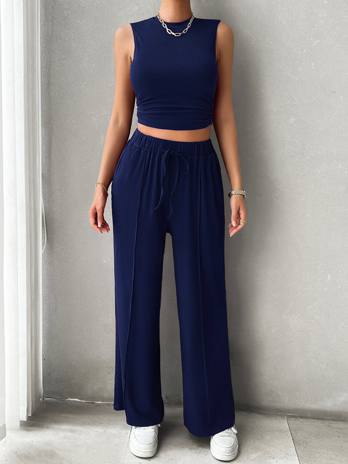 Jelai - Conjunto casual de camiseta sin mangas y pantalón con cordón de ajuste