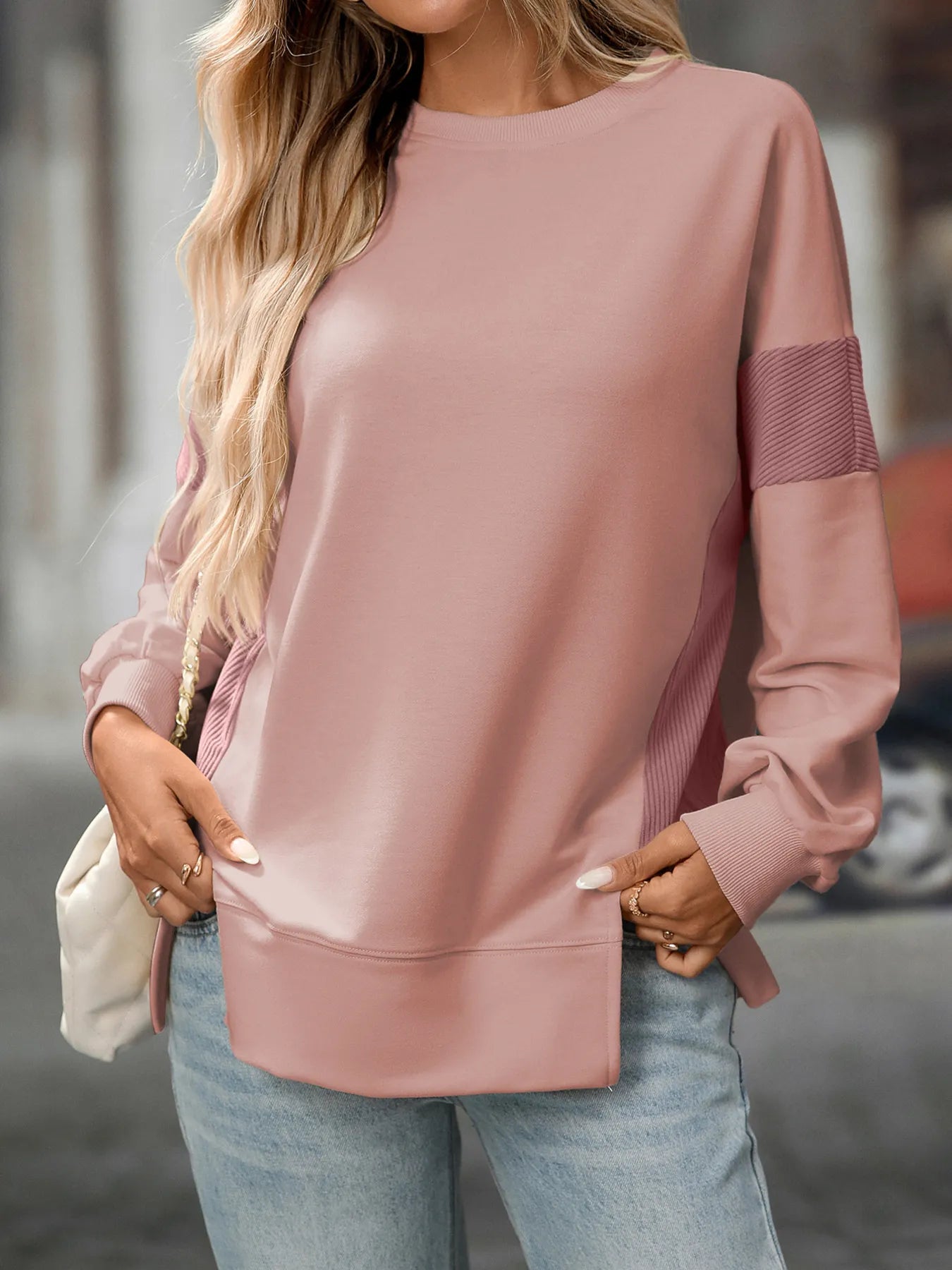 Ilona - Estiloso sudadera holgada de cuello redondo y manga larga
