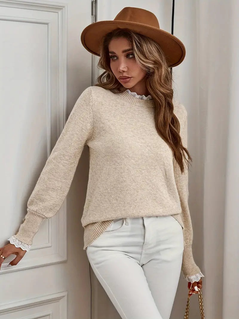 Vandy – Jersey de cuello redondo con encaje de volantes