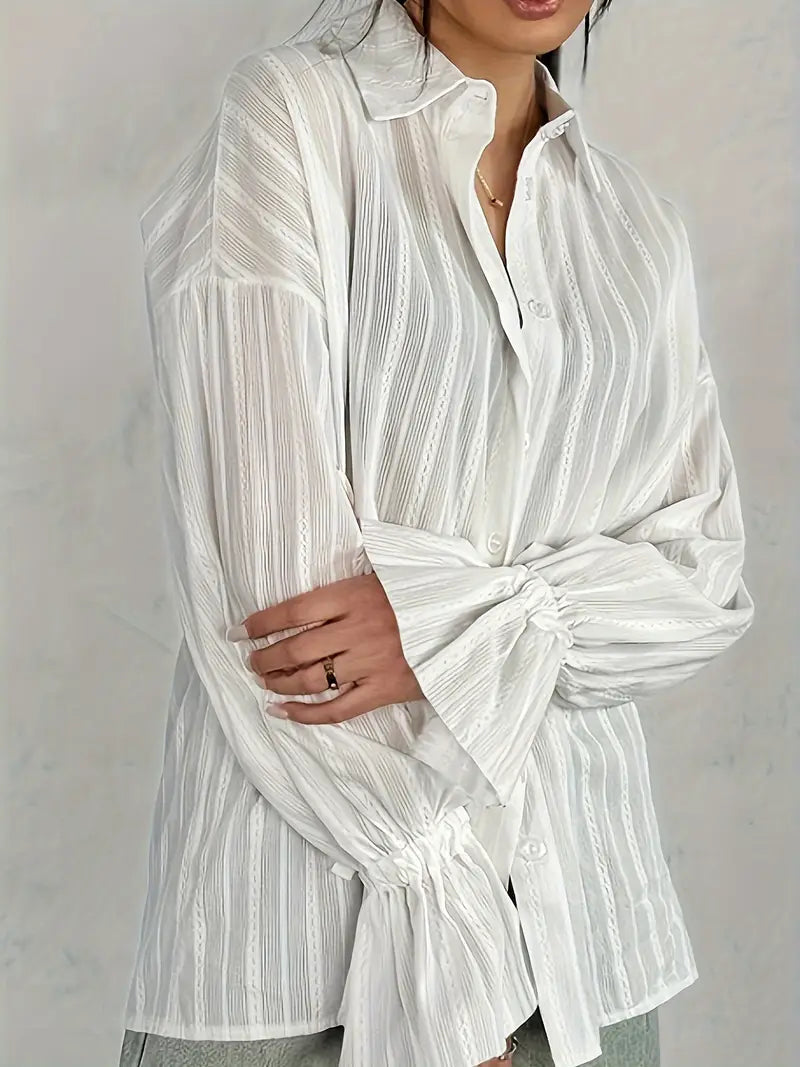Crystal - Blusa polo suelta y elegante de manga larga
