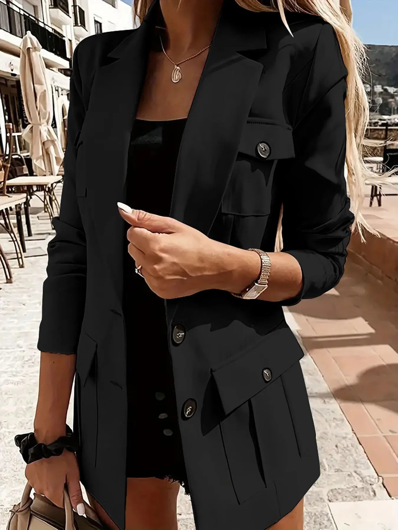 Evarine - Elegante blazer de manga larga con cuello de solapa