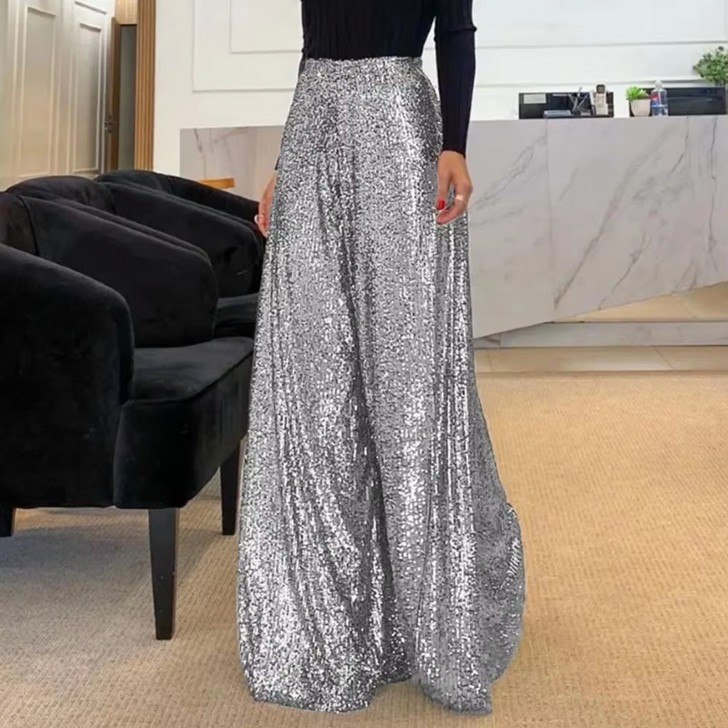 Teagan – Pantalones de lentejuelas de cintura alta