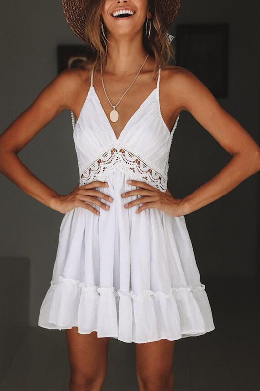 Kirsten - Minivestido de encaje sin mangas y con espalda de estilo informal