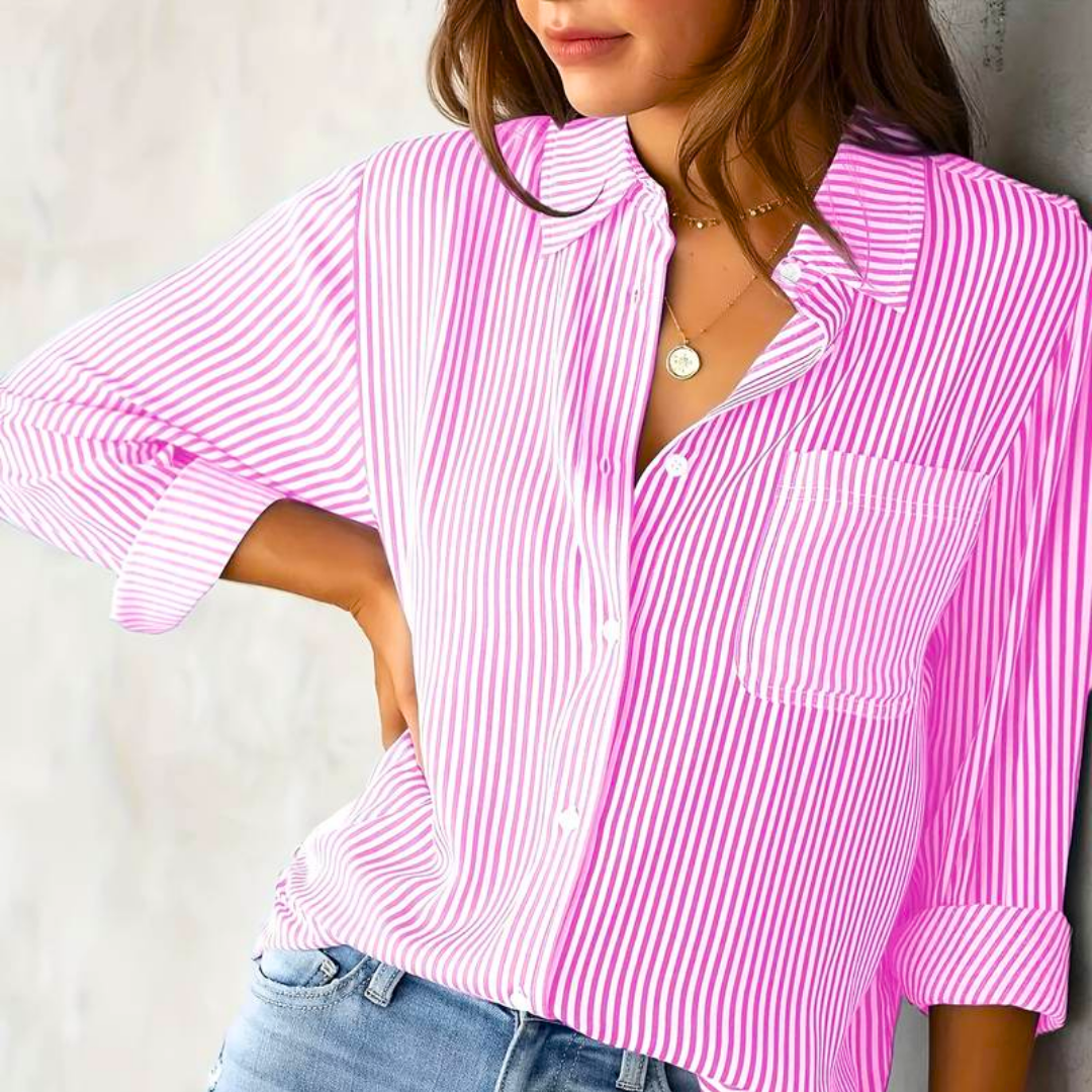 Nyanna - Elegante blusa polo abotonada a rayas