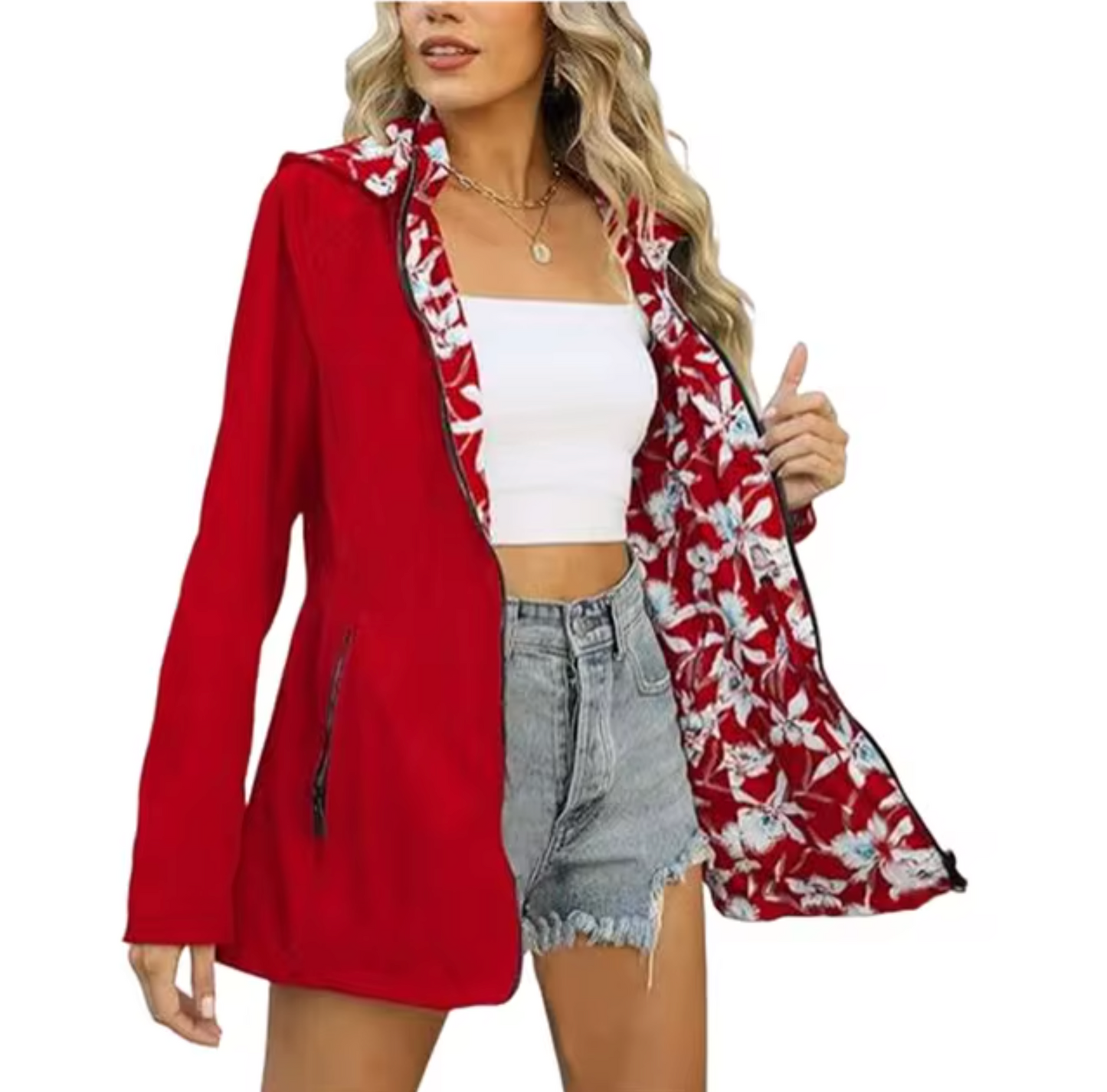 Becky – Chaqueta reversible con capucha y estampado
