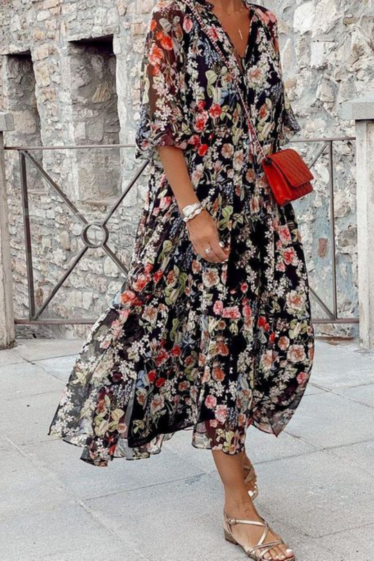 Luca - Vestido Floral Elegante de Manga Larga