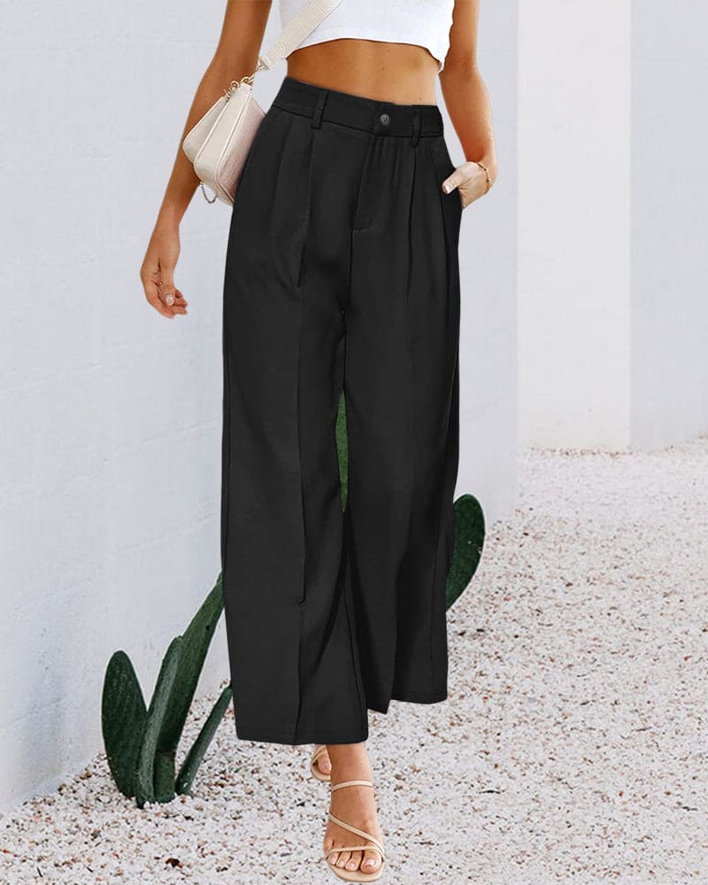 Ovelia - Elegante pantalón de talle alto y pierna ancha