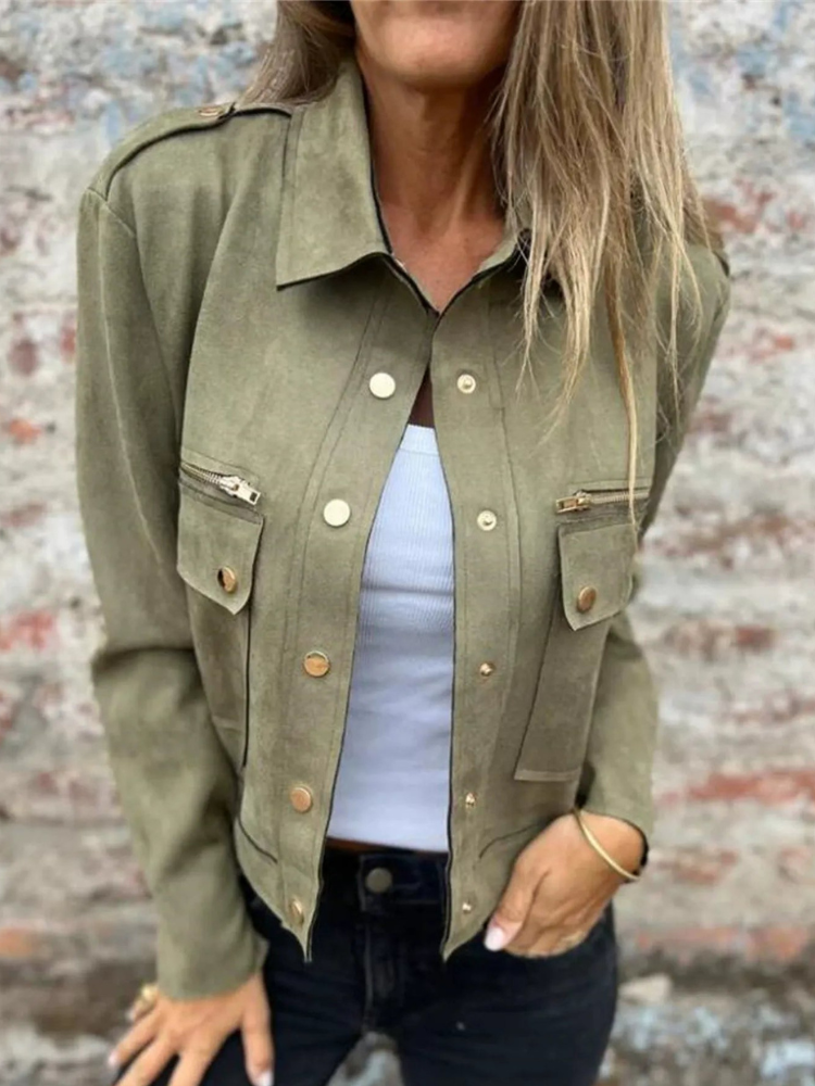 Kandace - Elegante chaqueta de ante con cremallera y bolsillos delanteros